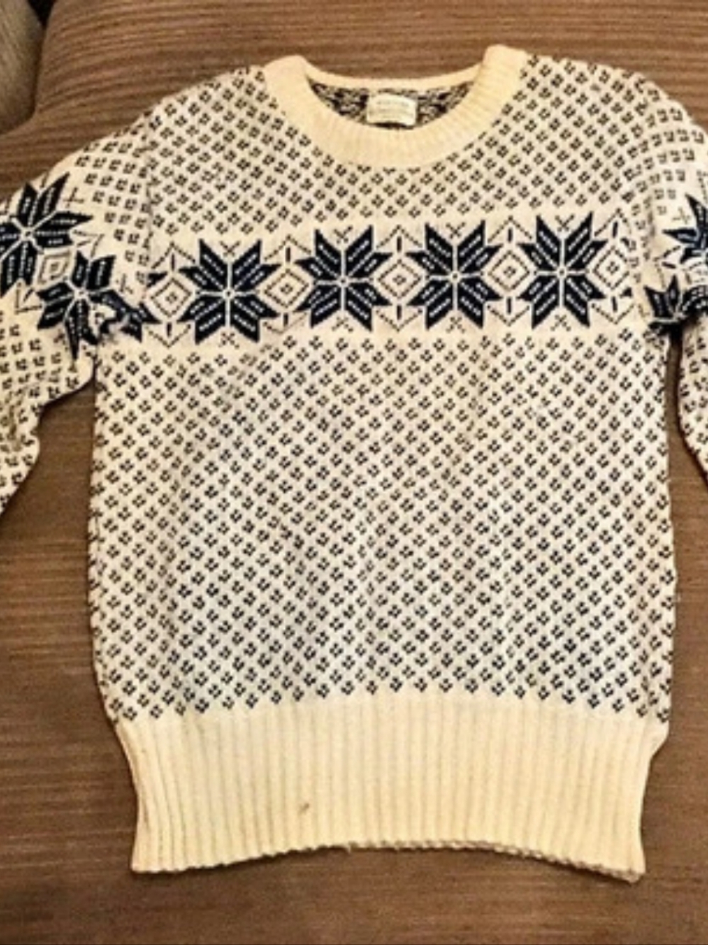 Walsted Fair Isle Wool Crewneck Sweater in Cream & Blue